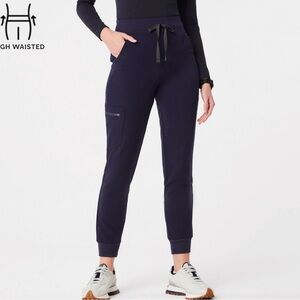Figs Navy Zamora high waisted jogger. Small tall